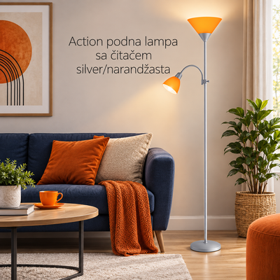 Action podna lampa sa čitačem E27+E14 silver/narandžasta