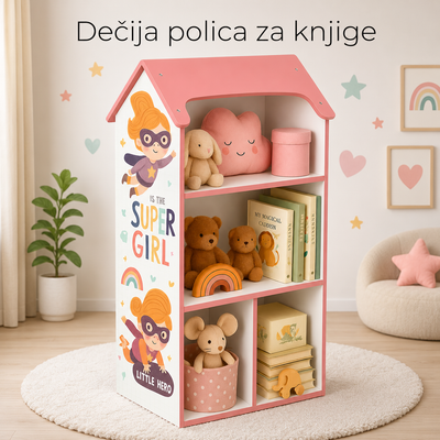 KINDER HOME Dečija drvena polica za odlaganje igračaka i knjiga - Kuća SNOVA