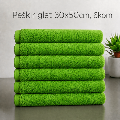 Peškir glat 30x50cm, 6kom, 400g/m2 Zeleni