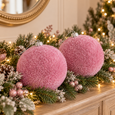 Kugle za jelku set 2kom 10cm gliter roze 594678
