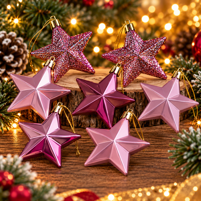 Ukras za jelku zvezde set 8kom roze 7cm 152887