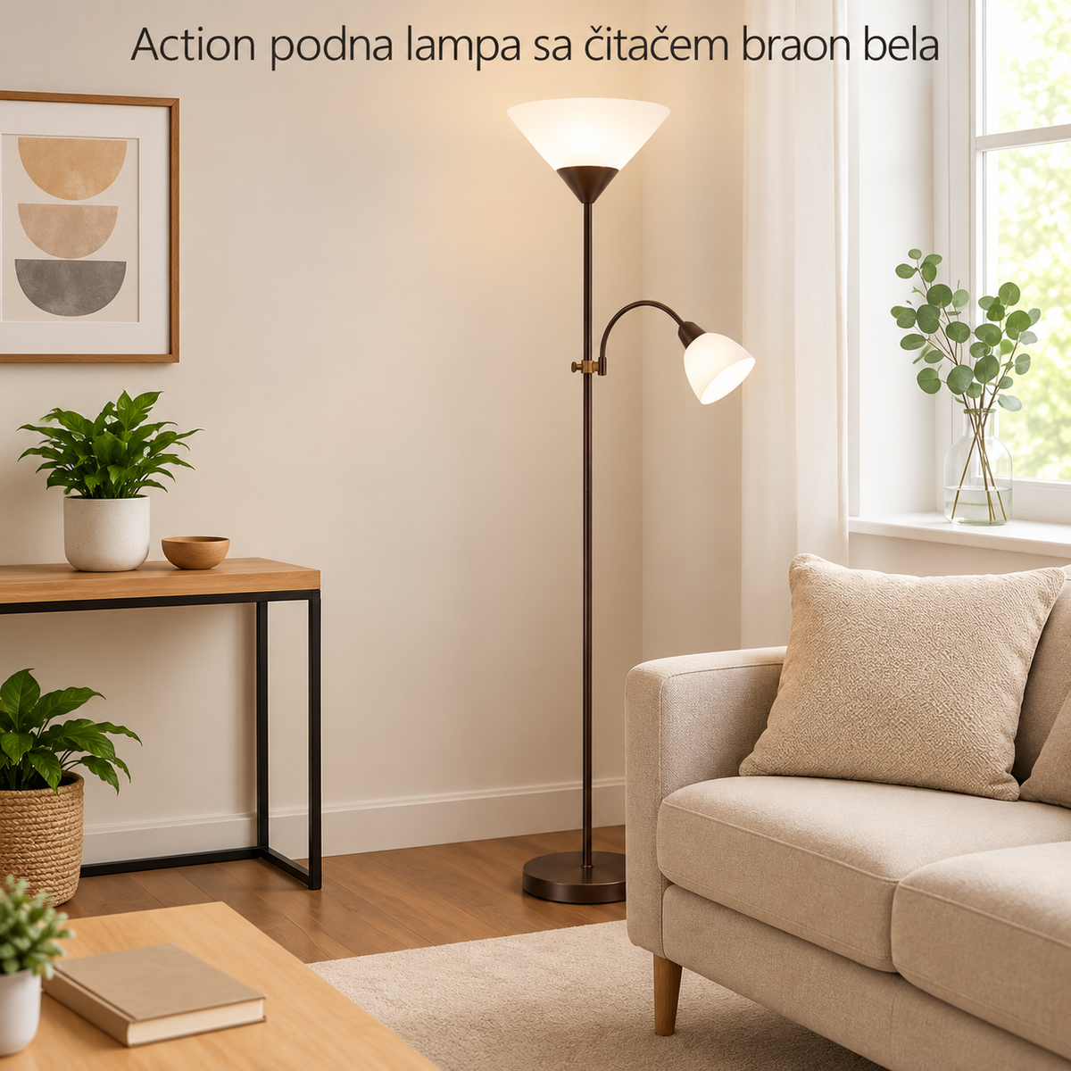 Action podna lampa sa čitačem E27+E14 braon bela