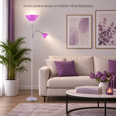 Action podna lampa sa čitačem E27+E14 silver/ljubičasta
