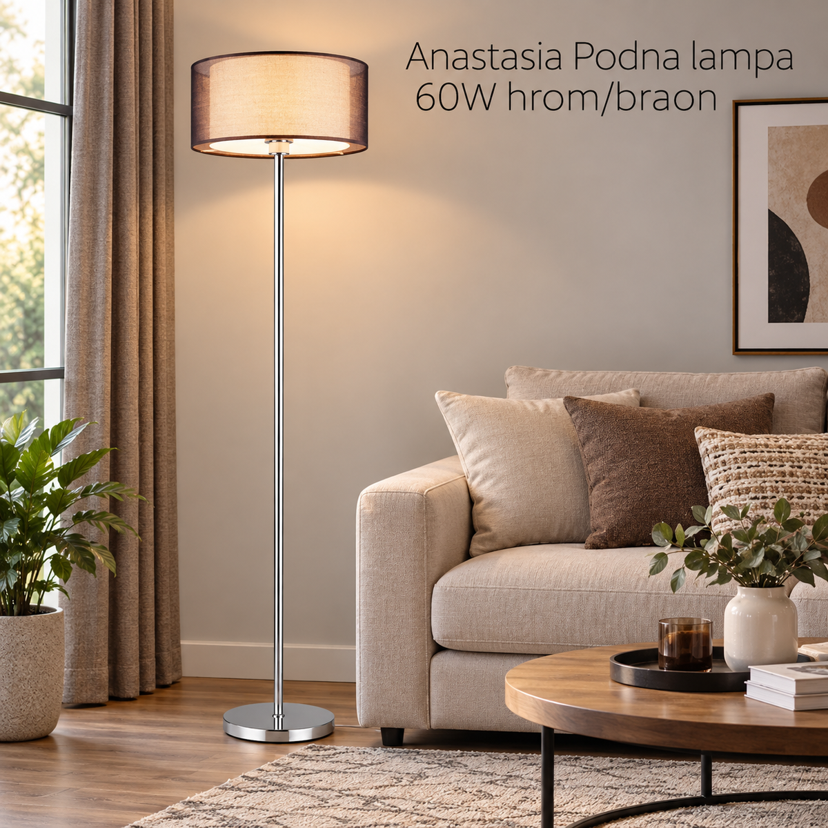 Anastasia Podna lampa E27 max 60W hrom/braon
