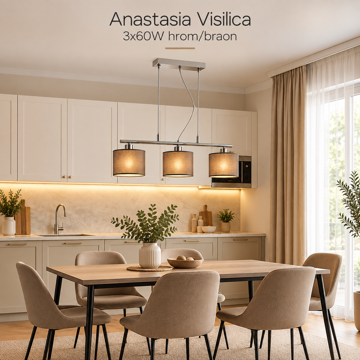 Anastasia Visilica E27 3x60W hrom/braon