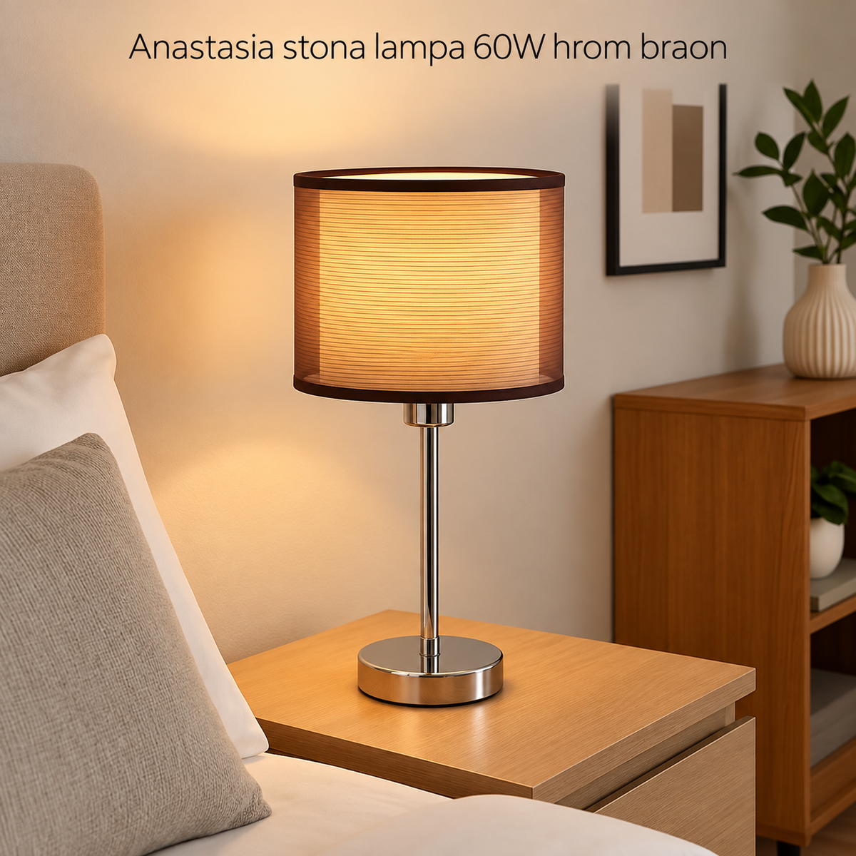 Anastasia stona lampa E27 60W hrom braon