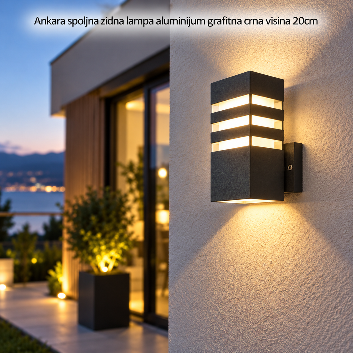 Ankara spoljna zidna aluminijum lampa grafitna crna visina 20cm