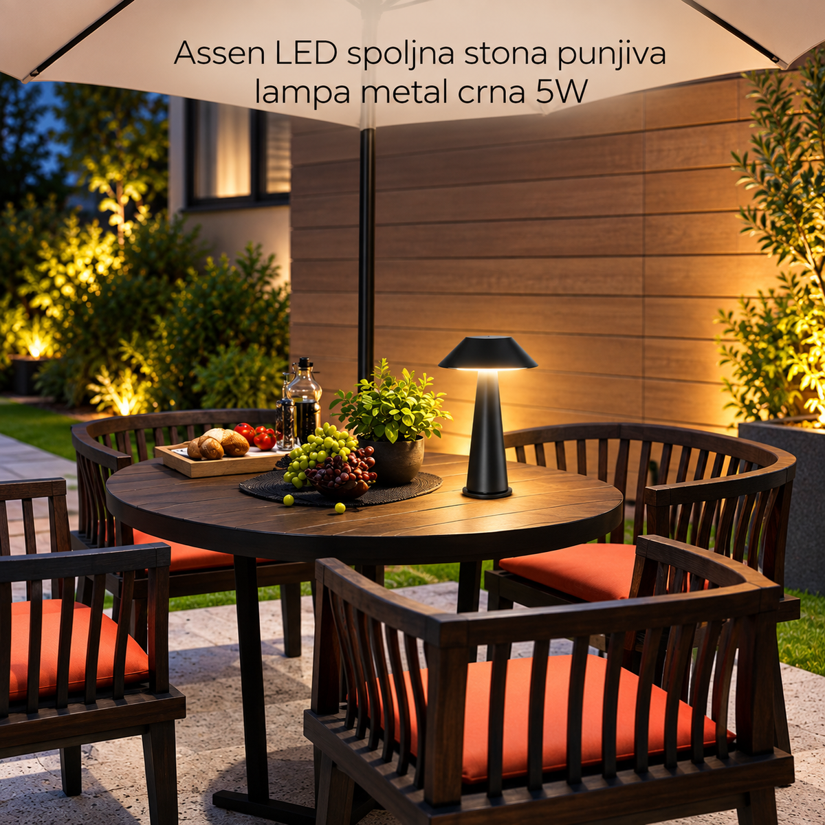Assen LED spoljna stona punjiva lampa metal crna 5W