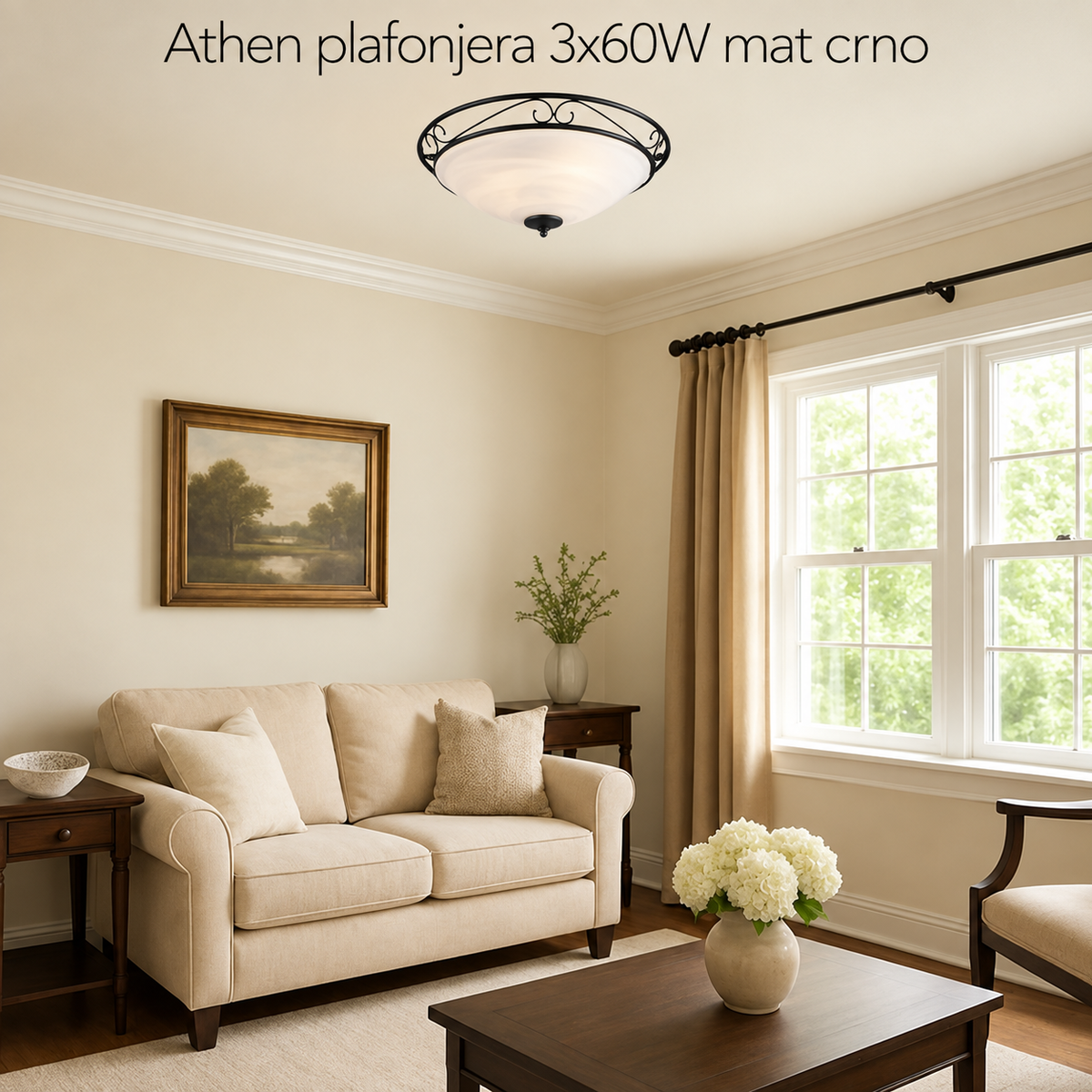 Athen plafonjera  E27 3x60W mat crno