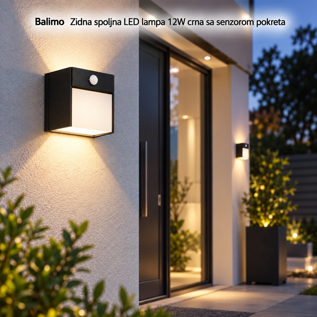 Balimo Zidna spoljna LED lampa 12W crna sa senzorom pokreta