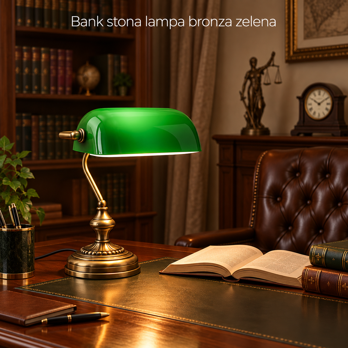 Bank stona lampa E27 bronza zelena