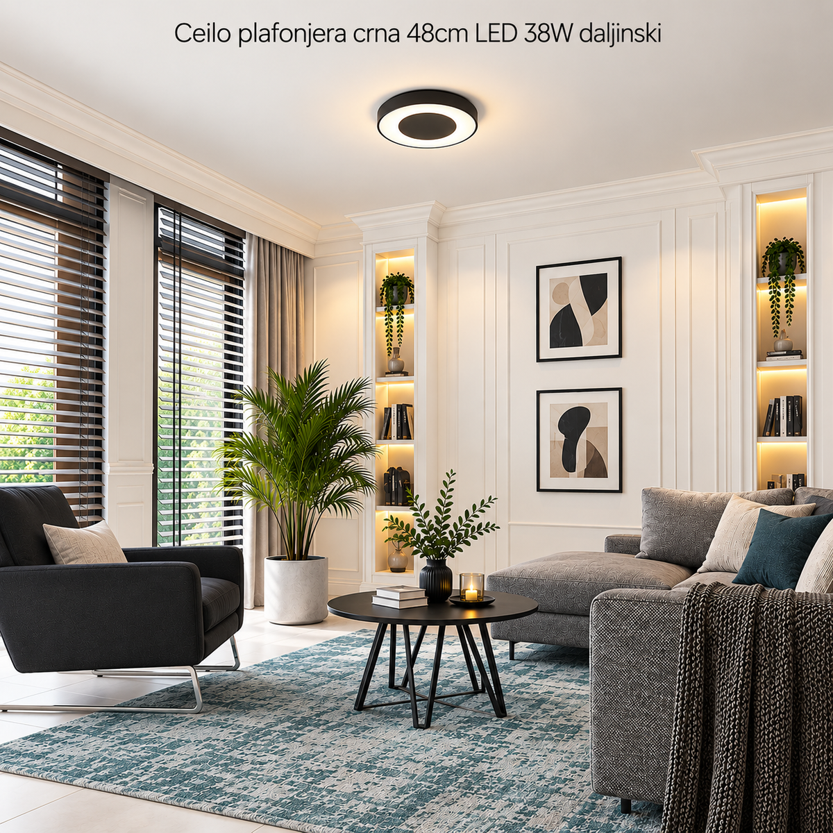 Ceilo plafonjera crna 48cm LED 38W daljinski