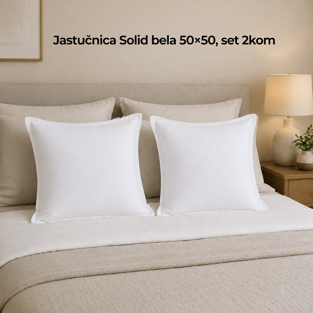 Jastučnica Solid bela 50×50, set 2kom