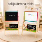 KINDER HOME Dečija drvena tabla, stativ 3 u 1 - tabla, magnetna tabla, tabla sa dodacima