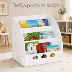 KINDER HOME Dečija drvena polica za knjige, organizator za knjige i igračke, deo za skladištenje u oblaku - bela