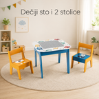 KINDER HOME Dečiji sto sa 2 stolice, komplet - dvostrani, za crtanje i slaganje konstruktora tipa LEGO - DUHOVI