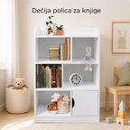 KINDER HOME Dečiji drveni deo za odlaganje knjiga i igračaka na 4 nivoa sa vratima - BELI