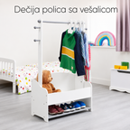 KINDER HOME Drveni stalak za dečiju odeću, polica sa policama za odlaganje - BELO/SIVI