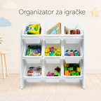 KINDER HOME Polica sa 9 kutija za odlaganje, deo za dečiju sobu, organizator za igračke i knjige od drveta - BELI