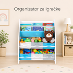 KINDER HOME Dečija soba u delu, polica za knjige i igračke, drveni organizator sa 6 kutija za odlaganje tekstila - ŠUMA