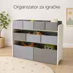KINDER HOME Organizator za igračke, polica za vrtiće, orman, sekcioni sa kutijama za odlaganje - BELO/Siva