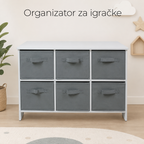 KINDER HOME Drvena komoda sa 6 tekstilnih fioka za odlaganje - BELA/SIVA