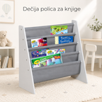 KINDER HOME Dečija polica za knjige i igračke, Organizator, Sekcija, Biblioteka za dečiju sobu - BELO/SIVA