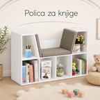 KINDER HOME 3 u 1 dečija polica za knjige, polica za knjige i klupa, 6 pregrada za odlaganje igračaka i knjiga