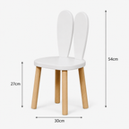 KINDER HOME Dečiji drveni sto sa 2 stolice BUNNY, učenje, crtanje, igranje, set za jelo, za dečiju sobu, beli