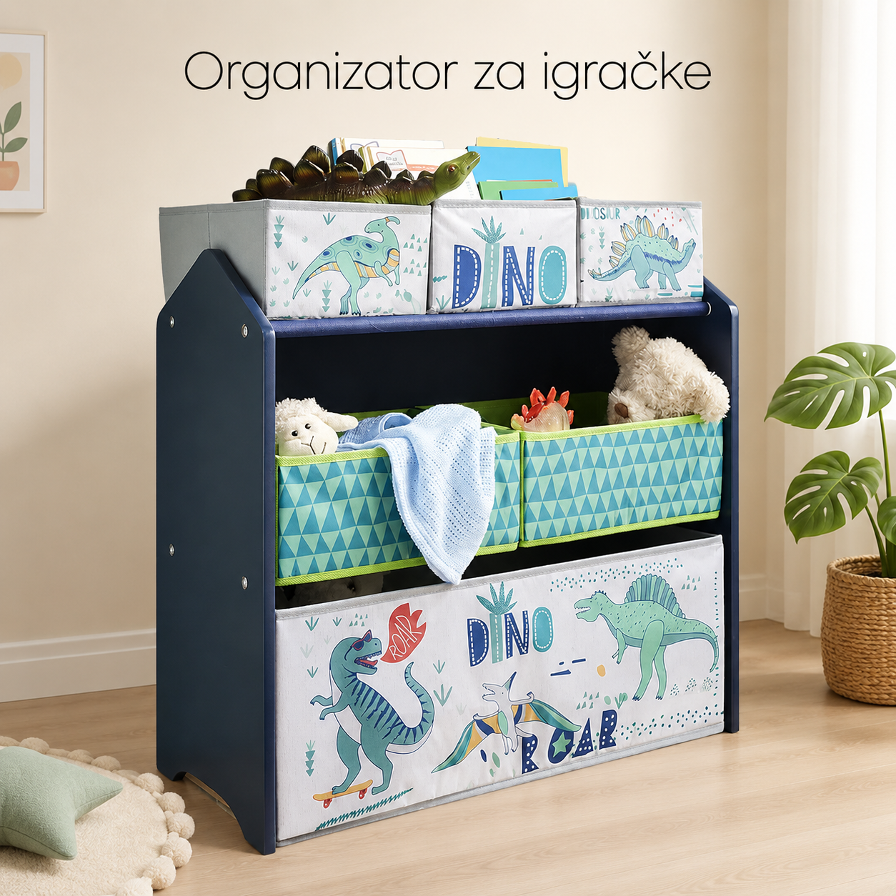 KINDER HOME Dečija polica, Organizator za igračke sa kutijama za odlaganje DINOSAURS