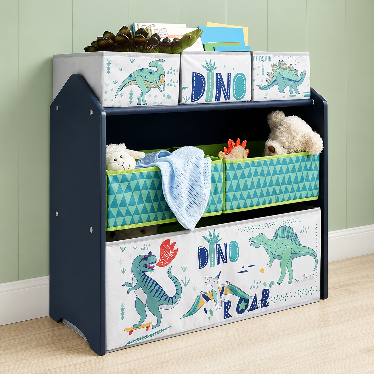 KINDER HOME Dečija polica, Organizator za igračke sa kutijama za odlaganje DINOSAURS