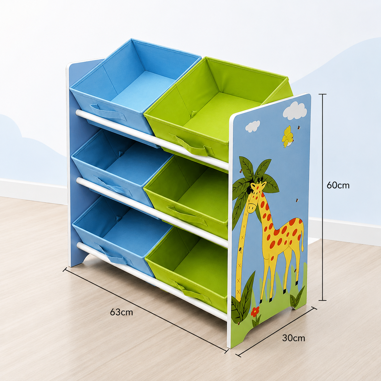 KINDER HOME Organizator za igračke, Polica za dečiju sobu sa kutijama za odlaganje, SAVANA