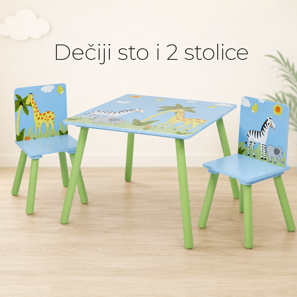 KINDER HOME Dečiji sto sa stolicama za crtanje, igru, jelo, drveni, Dečija soba SAVANA