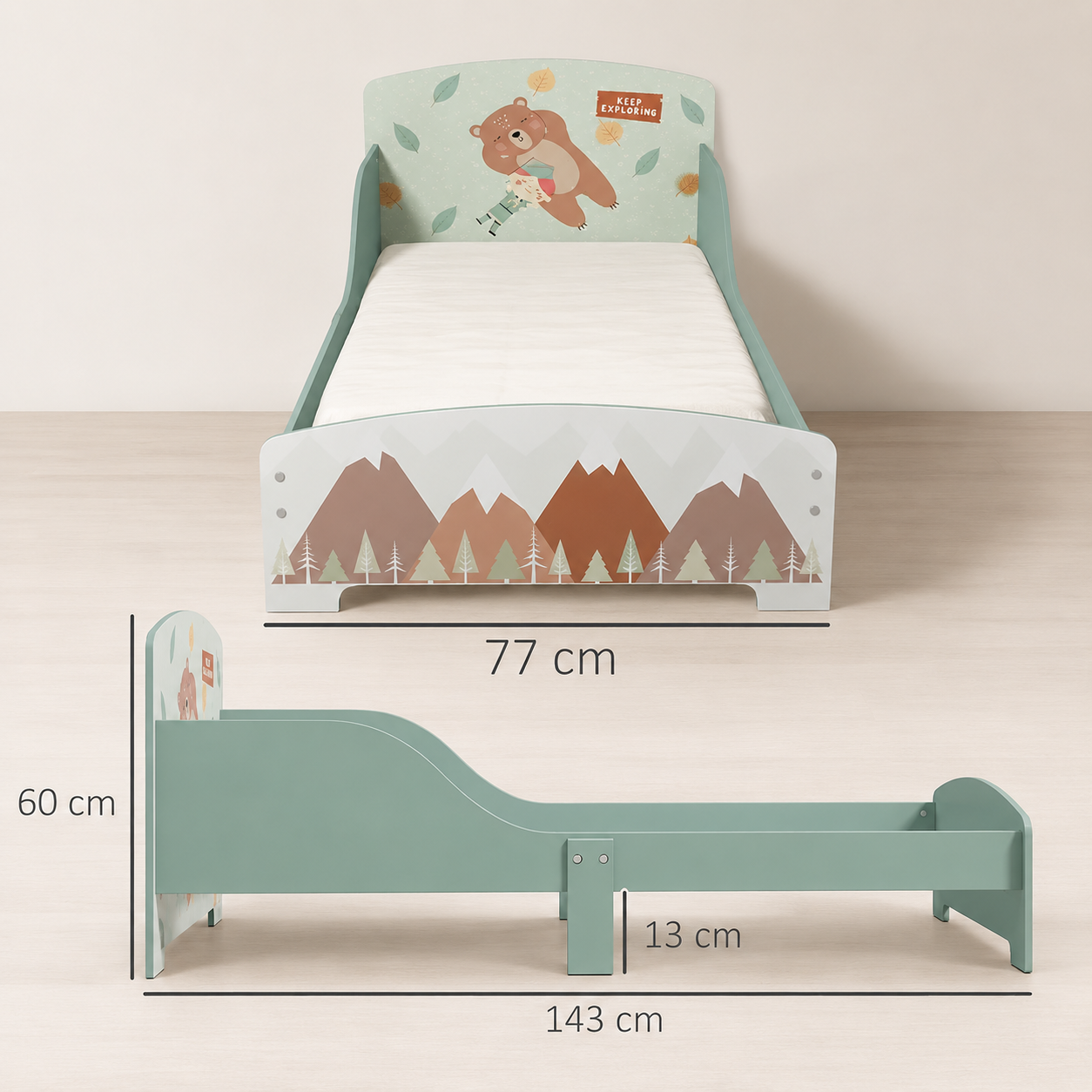KINDER HOME Dečiji krevet, Zaštita od pada, Drveni, Okvir dušeka 70k140 cm, ŠUMA