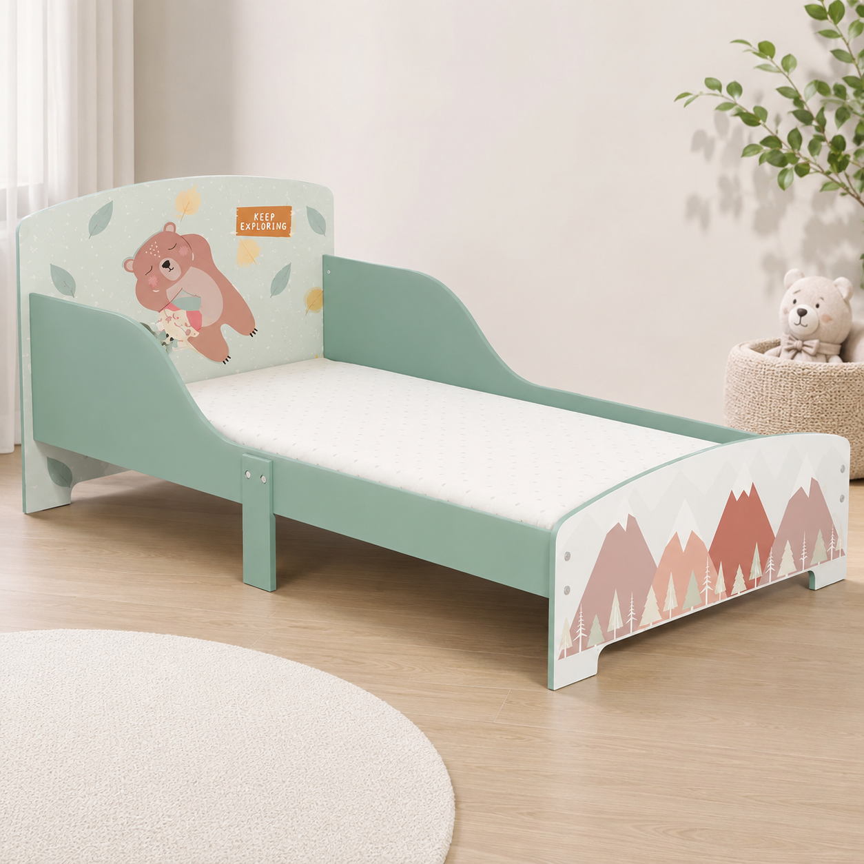 KINDER HOME Dečiji krevet, Zaštita od pada, Drveni, Okvir dušeka 70k140 cm, ŠUMA