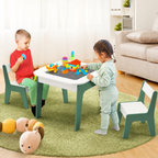 KINDER HOME Dečiji sto sa stolicama 4 u 1, 2 vrha, tabla i vrh za slaganje LEGO konstruktora, šuma
