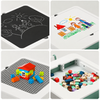 KINDER HOME Dečiji sto sa stolicama 4 u 1, 2 vrha, tabla i vrh za slaganje LEGO konstruktora, šuma