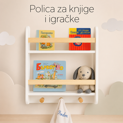 KINDER HOME Dečija polica, Zid sa policama i vešalicama, bela, za dečiju sobu