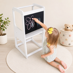 KINDER HOME Montessori Toranj, edukativna stolica sa crnom tablom i podesivom visinom, bela, za decu od 1-4 godine