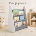 KINDER HOME Prenosna dečija polica za knjige, nameštaj za dečiju sobu, bela, siva
