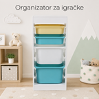 KINDER HOME Dečiji ormarić, polica za igračke sa 4 kutije za odlaganje, bela