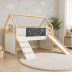KINDER HOME Kućica za dečiji krevet, Montesori, dvospratna, tobogan, crna tabla, ram dušeka 90k200 cm