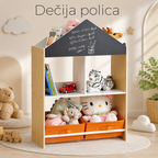 KINDER HOME Dečiji ormarić, regal za igračke i knjige sa tablom za pisanje, kuća, drvo