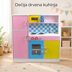 KINDER HOME Dečija kuhinja, drvena igračka za igranje uloga sa šarenim dizajnom, dimenzije