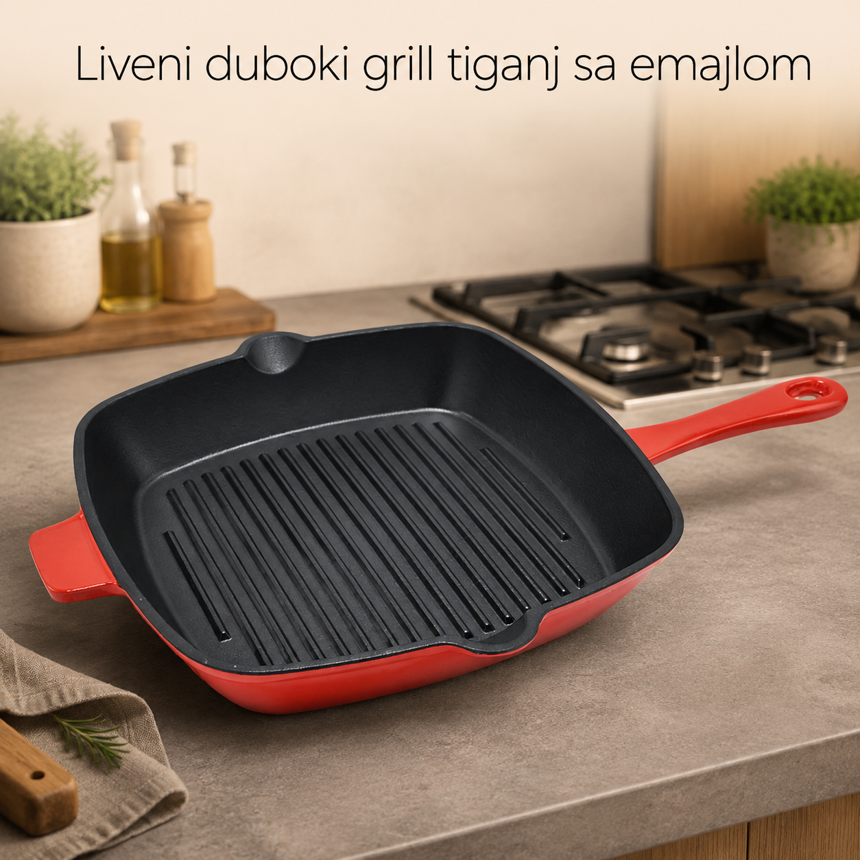 Liveni duboki grill tiganj sa emajlom