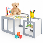 KINDER HOME Montesori dečiji sto i stolica, drveni set 3 u 1, belo sivi