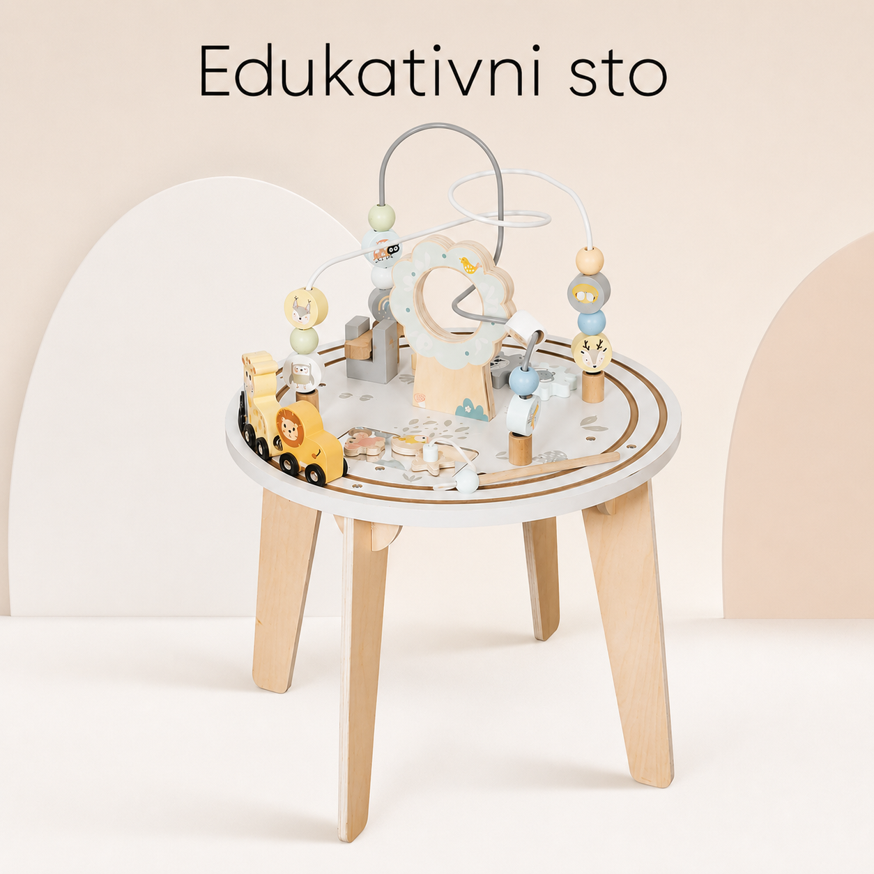 KINDER HOME Dečiji drveni edukativni sto sa lavirintom i perlama