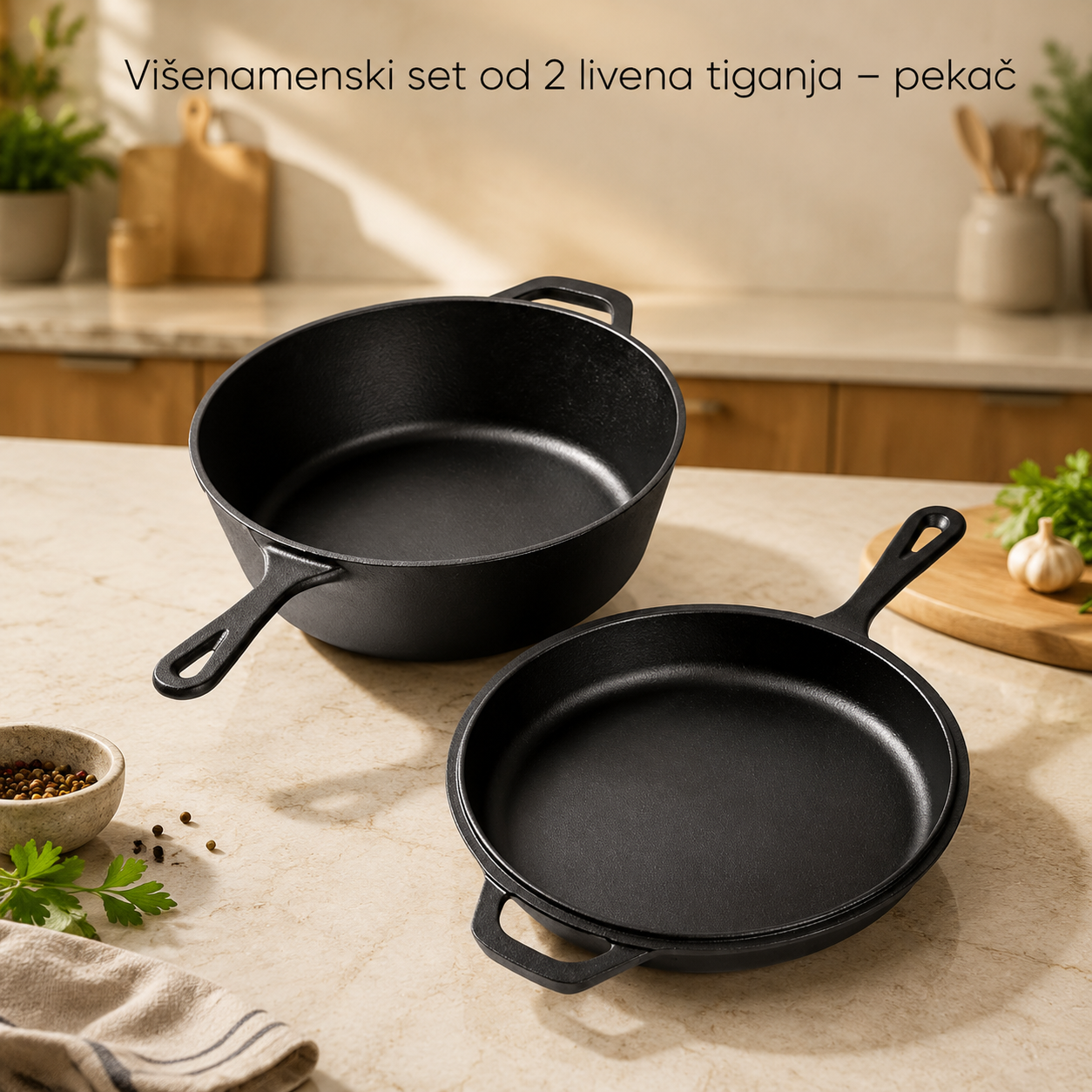 Višenamenski set od 2 livena tiganja – pekač