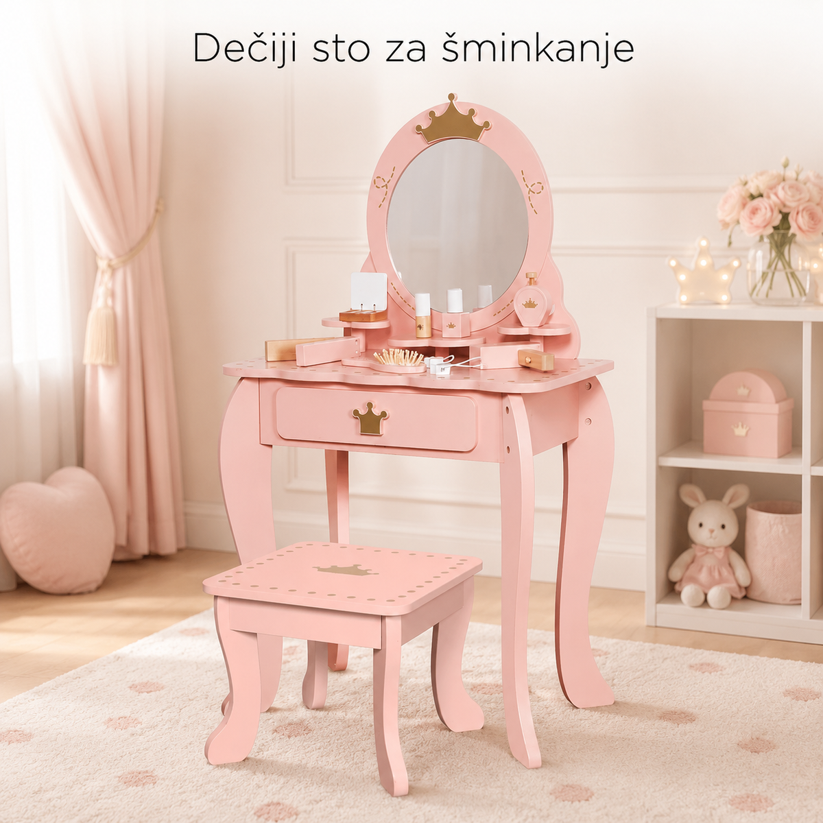 KINDER HOME Dečiji sto za šminkanje sa ogledalom, Princeza