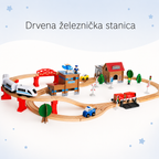 KINDER HOME Dečiji drveni voz, 88 delova, lokomotiva sa baterijom, 3+